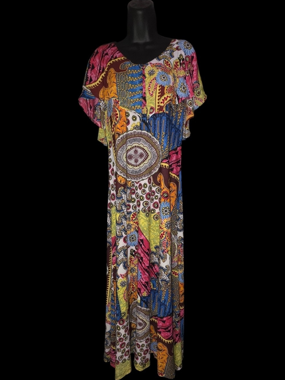 NWT Attitudes by Renee Global Illusions Como Jersey Maxi Dress Patchwork Print M